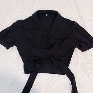 Black Tie Cropped Blouse